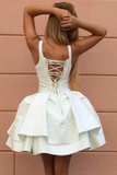 Promfast Simple Ball Gown Short Ivory Lace Up Formal Homecoming Dresses PFH0335