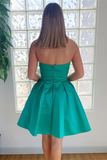 Promfast Strapless Open Back Green Short Prom Dresses with Pocket, Open Back Green Homecoming Dresses, Short Green Formal Evening Dresses PFP2072