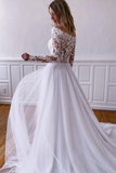 Promfast Elegant Long Sleeves White Lace Wedding Dress, White Lace Long Prom Dress, White Formal Evening Dress PFW0593