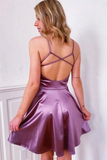 Promfast Cute V Neck Purple Short Prom Dress A Line Satin Homecoming Dress, Graduation Evening Dress PFH0336
