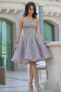 Promfast Fashion Off Shoulder A Line Sleeveless Backless Homecoming Dress With Sequins PFH0339