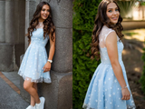 Promfast Delicate Lace Scoop Short A line Homecoming Dresses PFH0341