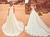 Promfast Charming Off The Shoulder Tulle Long Beach Wedding Dress, Bridal Gown for Sale PFW0595