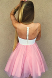 Promfast White Bodice Blush Pink Short Tulle Homecoming Dress, Party Dress PFH0353