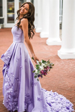 Promfast Graceful Satin Sweetheart Neckline High Low Length A line Prom Dresses With Appliqued PFP2088