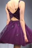 Promfast Two Pieces Purple Tulle Homecoming Dress with Beadings, Party Dress PFH0355