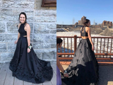 Promfast Beautiful Black Satin Prom Dresses Modest A Line Party Gowns PFP2099