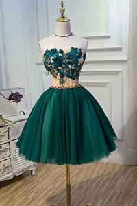 Promfast Chic A Line Sweetheart Modest Dark Green Modest Short Prom Dress Homecoming Dress PFH0376