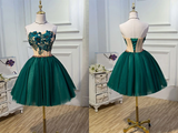 Promfast Chic A Line Sweetheart Modest Dark Green Modest Short Prom Dress Homecoming Dress PFH0376