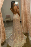Promfast Trumpet Mermaid Deep V Long Prom Dresses Sparkly Split Evening Dresses PFP2108