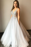 Promfast Tulle V Neck Ball Gown with Re-Embroidered Lace Appliques Wedding Dresses PFW0598