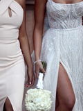 Promfast Gorgeous Beaded Lace Spaghetti Straps A line Chapel Train Wedding Dresses PFW0602