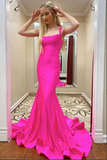 Promfast Hot Pink Mermaid Satin Lace Up Back Long Prom Dresses, Evening Dress PFP2127