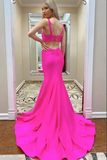 Promfast Hot Pink Mermaid Satin Lace Up Back Long Prom Dresses, Evening Dress PFP2127