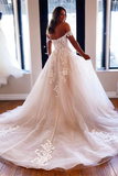 Promfast Chic A line Off the shoulder Wedding Dress Tulle Applique Bridal Formal Dresses PFW0608