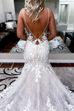 Promfast Romantic A line Spaghetti Straps Lace Wedding Dress Tulle Applique Bridal Gowns PFW0609