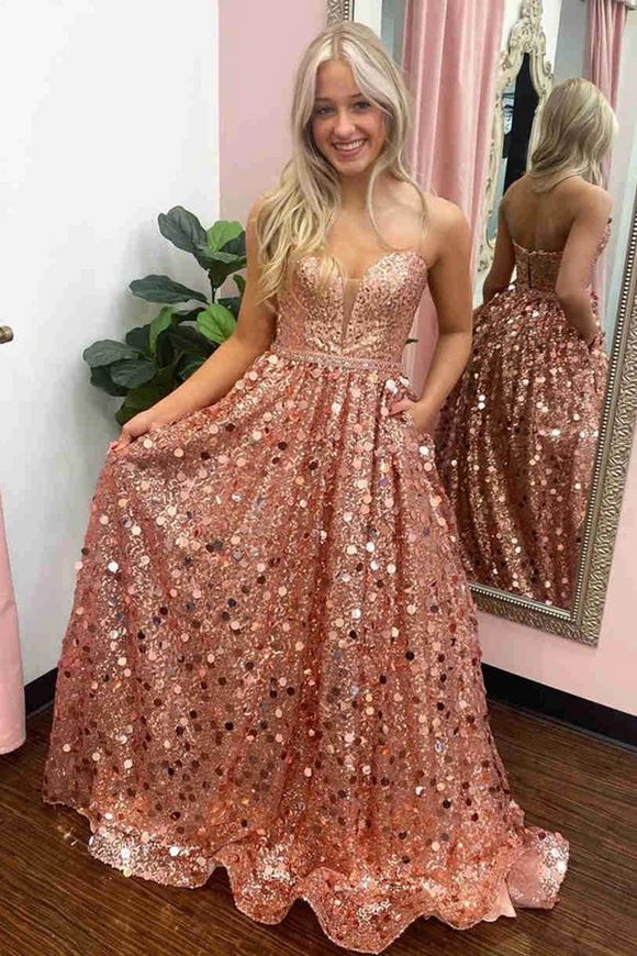 Promfast A Line Sweetheart Long Prom Dresses with Sequins, Long Party Dresses PFP2138