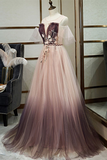 Promfast Unique A Line Tulle Applique Long Prom Dress Formal Evening Dress PFP2142