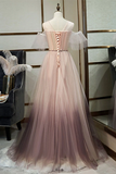 Promfast Unique A Line Tulle Applique Long Prom Dress Formal Evening Dress PFP2142