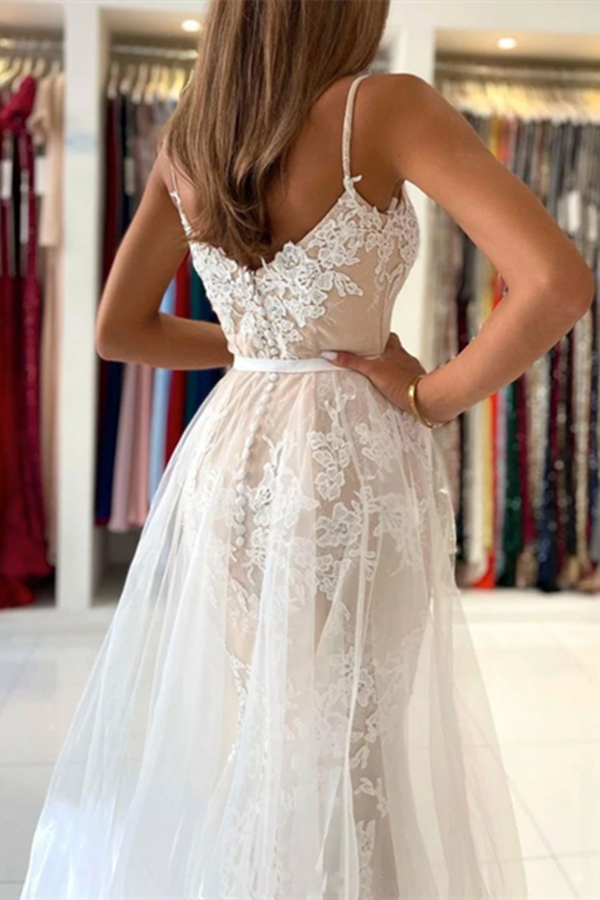 strapless open back dress Promfast Elegant V Neck Mermaid Open Back Champagne Lace long Prom Dre