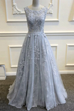 Promfast Chic A Line Prom Dress Silver Scoop Lace Prom Dresses Evening Dress PFP2154