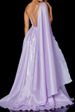 Promfast A Line One Shoulder Satin Split Front Floor Length Prom Dress PFP2155
