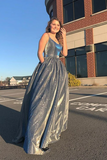 Promfast Grey Long Satin Prom Dresses for Teens Stunny Evening Dress PFP2156