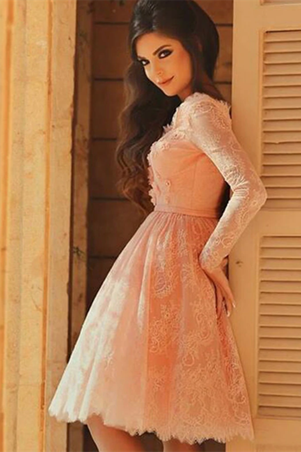 Promfast A line Short Prom Dress Juniors Homecoming Dress With Lace PF