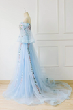 Promfast Chic A line Off the shoulder Light Blue Prom Dress With Floral Prom Dresses Long Evening Dress PFP2172