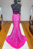 Promfast Sparkle Hot Pink Sequin Mermaid Long Prom Formal Dress PFP2198