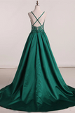Promfast Beautiful A line Prom Dresses Long Spaghetti Straps Dark Green Prom Dress Evening Dresses PFP2218