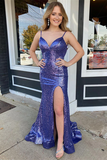 Promfast Purple Long Mermaid Prom Dresses with Slit Formal Dresses PFP2225