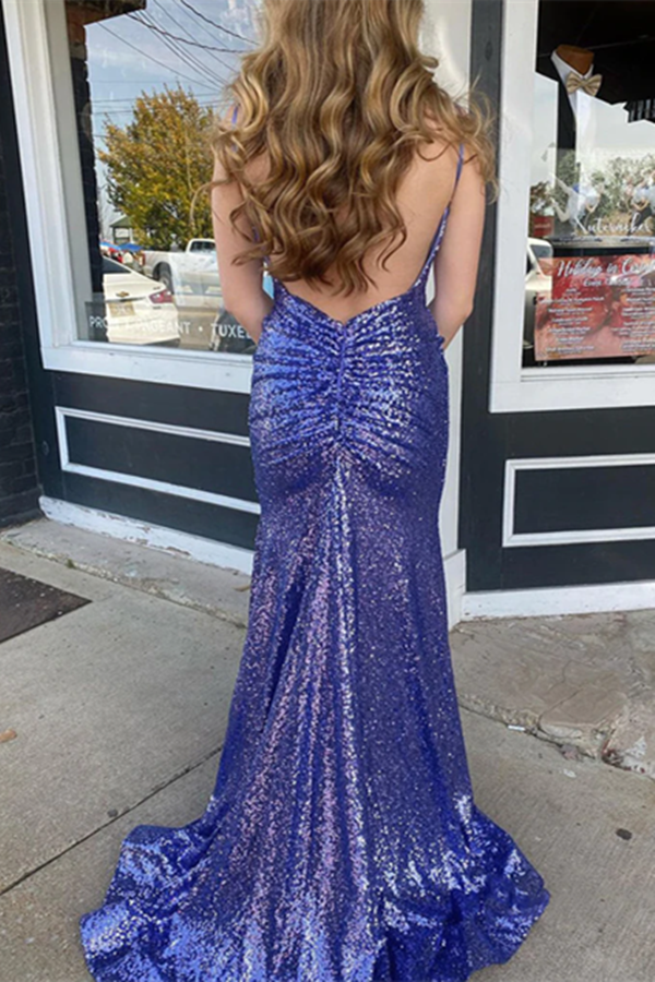 Promfast Purple Long Mermaid Prom Dresses with Slit Formal Dresses PFP