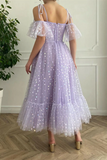 Promfast A line Off the shoulder Tea Length Prom Dress Applique Homecoming Dress PFP2229
