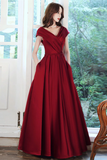 Promfast Cheap A line Burgundy V neck Long Prom Dress Simple Evening Dress PFP2237