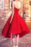 Promfast Chic A line Sweetheart Red Pretty Satin Prom Dress High Low Evening Party Dress PFH0380