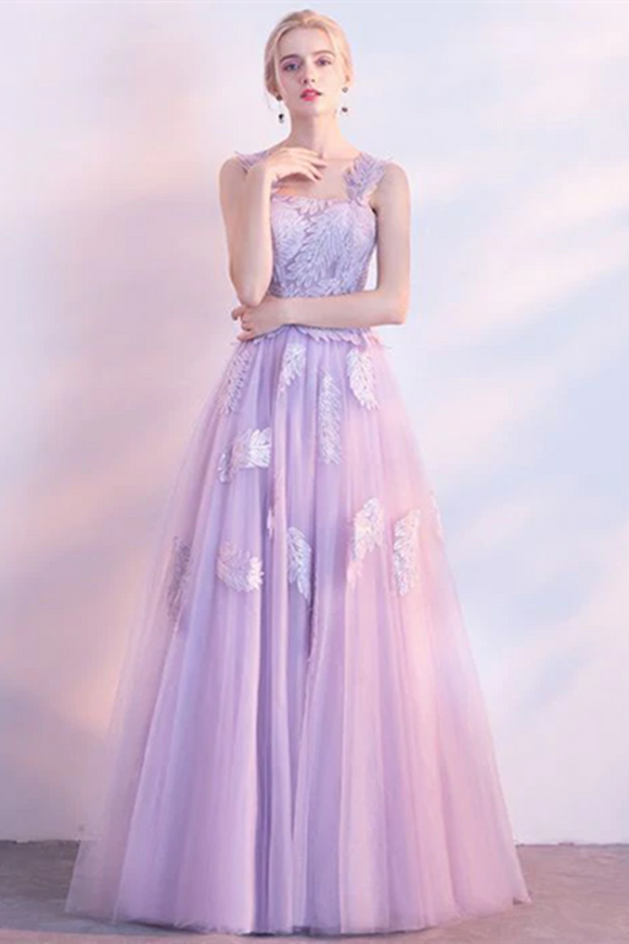 Promfast Chic Lilac Prom Dress A line Applique Modest Long Prom Dress Promfast Chic Lilac Prom Dress A line Applique Modest Long Prom Dress