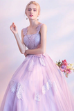 Promfast Chic Lilac Prom Dress A line Applique Modest Long Prom Dress Evening Dress PFP2252