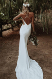 Promfast Simple Spaghetti Straps Mermaid Beach Wedding Dress, Elegant Bridal Dress PFW0618