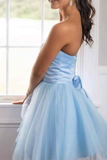 Promfast Light Blue Strapless A Line Lace up Short Homecoming Dress PFH0382