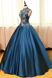 Promfast Chic Prom Dresses Appliques High Neck Ball Gown Long Prom Dress Evening Dress PFP2257