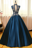Promfast Chic Prom Dresses Appliques High Neck Ball Gown Long Prom Dress Evening Dress PFP2257