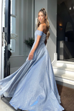 Promfast A line Prom Dresses With Slit Sparkly Sweetheart Evening Gowns PFP2259