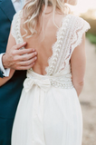 Promfast Romantic Wedding Dresses Modest Deep V neck Straps Modest Beach Open Back Bridal Gowns PFW0621