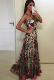 Promfast Fabulous Scoop A line Lace Rose Floral Embroidery Long Prom Dresses PFP2271