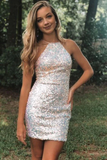 Promfast Glitter White Sequins Short Homecoming Dress,Graduation Dresses PFH0393
