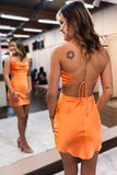 Promfast Cute Bodycon Cowl Neck Orange Silk Satin Short Homecoming Dresses PFH0396