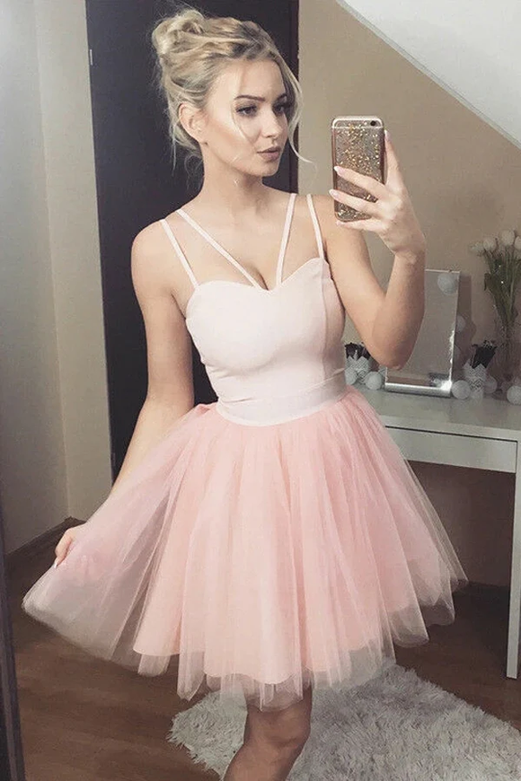 Promfast Cute Sweetheart Tulle Short Prom Dress Pink Homecoming Dress PFH0399