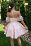 Promfast Off The Shoulder Short Pink Lace Prom Dresses Homecoming Dresses PFH0408