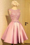 Promfast Homecoming Dress Appliques Bowknot Satin Short Prom Dress Party Dress PFH0410